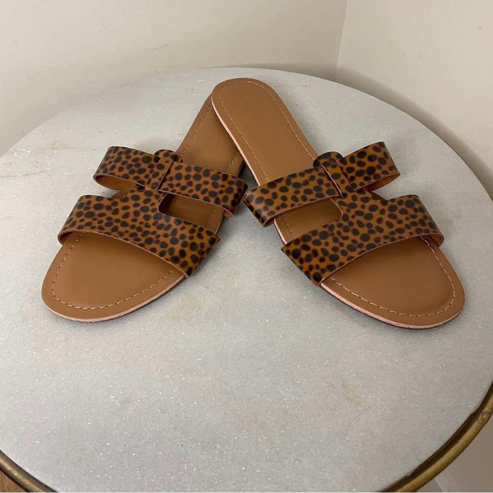 J.Crew Animal Print Beachside Slides Plastic and Leather Women’s Sz 10